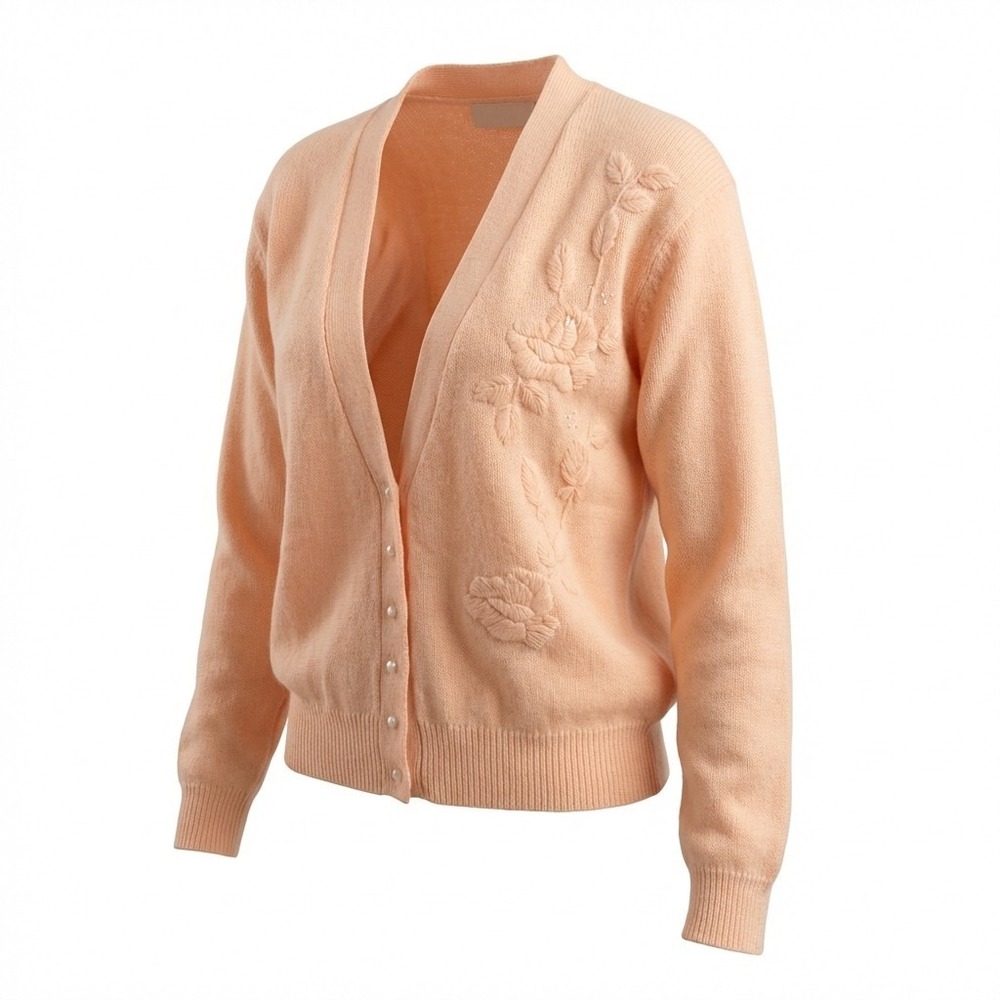 Sarah Kel Paris Cardigan Sweater Womens‎ M Orange Floral Embroidered Beaded VTG